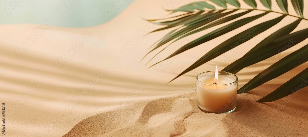 Poster an abstract 3d rendering illustration of a podium on a white sand beach. includes clipping paths for