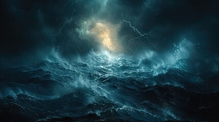 The sea has strong waves during a storm.