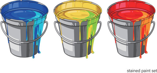 A dyed paint bucket When painting the paint gets mixed with other colors and becomes a mixed state