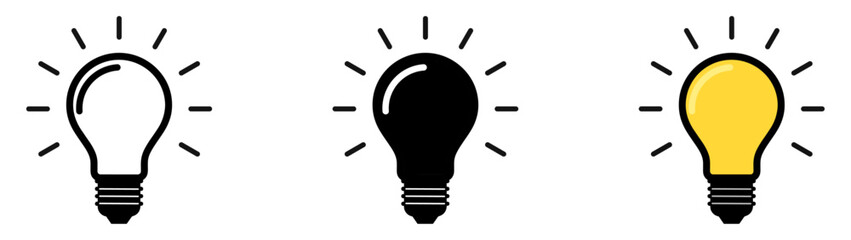 Light bulb icon set. Idea icon. Lamp concept. Light bulb, isolated in modern outline, flat, and colored design. Vector illustration