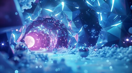 Futuristic background dark blue with molecules technology, polygonal shapes and lines. 