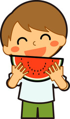 スイカと笑顔の子供