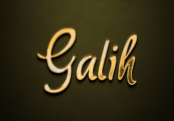Old gold text effect of Indonesian name Galih with 3D glossy style Mockup.