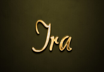 Old gold text effect of Indonesian name Ira with 3D glossy style Mockup.