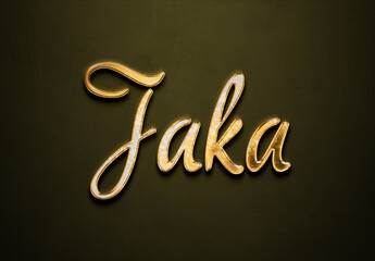 Old gold text effect of Indonesian name Jaka with 3D glossy style Mockup.