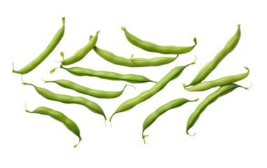 Fresh organic green beans isolated on transparent background