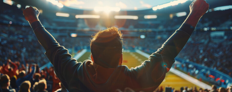 Male sports fan cheering at a football game
