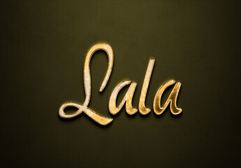 Old gold text effect of Indonesian name Lala with 3D glossy style Mockup.