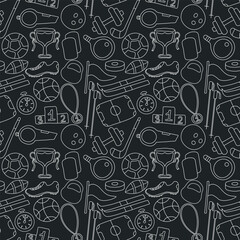 Seamless sport pattern. Background with sports icons. Doodle soccer illustration