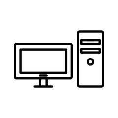 Desktop computer linear logo mark in black and white