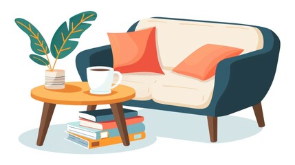Fototapeta premium modern living room with sofa and coffee table isolated on white background, png