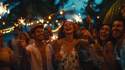 The friends at festive party