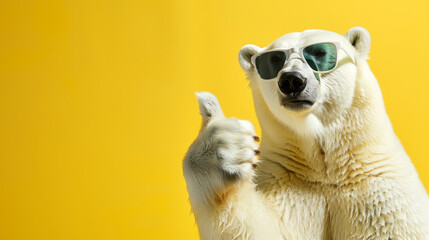  polar bear wearing sunglasses giving the thumbs up 