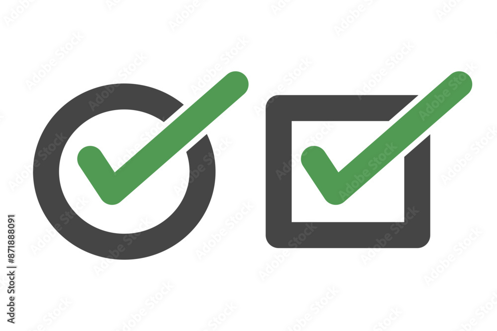 Poster icon set of round and square checkboxes. selection. vector.