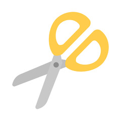 Flat design yellow scissors icon. Vector.