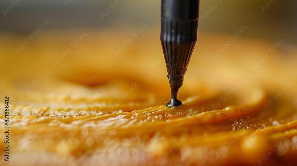 Poster a macro image of a slim tip perfect for writing names or messages on cakes with impeccable precision