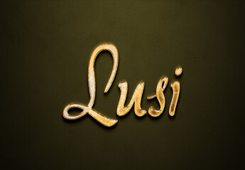 Old gold text effect of Indonesian name Lusi with 3D glossy style Mockup.