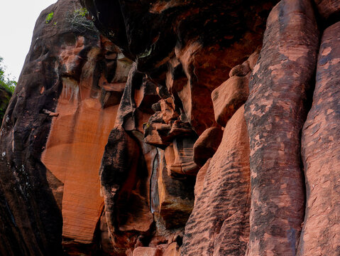 Rocky cliffs at Phu Thok or Wat Chetiyakhiri ,Beautiful mountain landscape, Bueng Kan Province, Thailand.