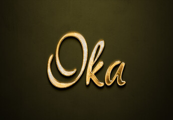 Old gold text effect of Indonesian name Oka with 3D glossy style Mockup.