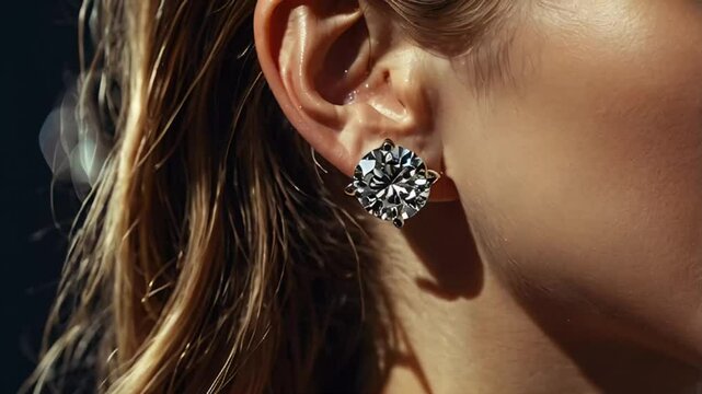 Stunning diamond earring on a woman's ear gemstone

