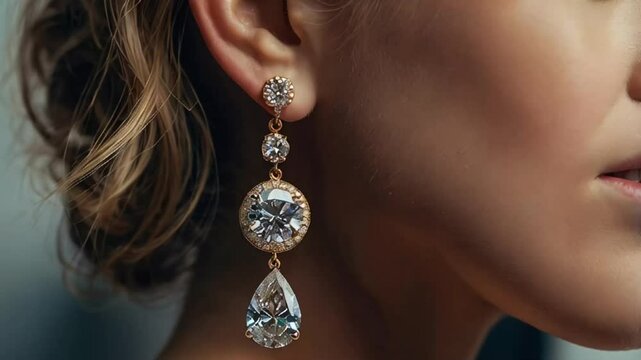 Stunning diamond earring on a woman's ear gemstone

