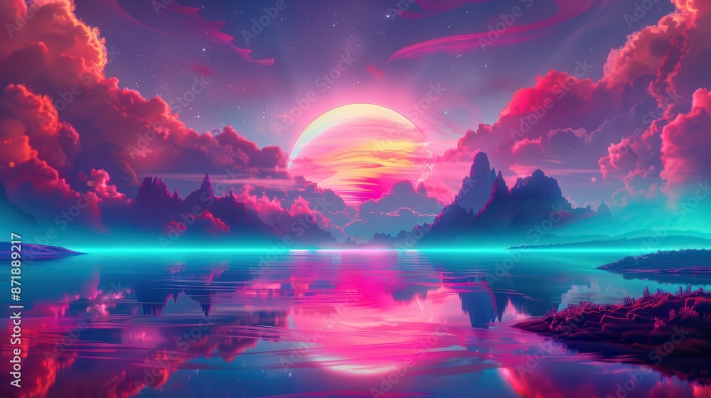 Canvas Prints Pink and Blue Fantasy Landscape.