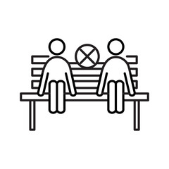 Social distancing sitting linear logo mark in black and white