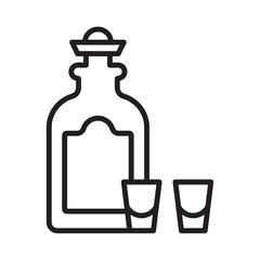 Tequila bottle and glass linear logo mark in black and white