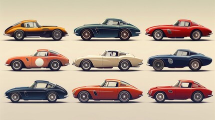 Diverse car silhouettes colorful vector illustrations for posters, banners, and ads