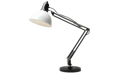 Sleek black desk lamp isolated on transparent background
