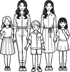 Family line Art Vector Illustrations