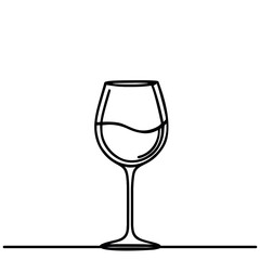 wine glass, one line drawing continuous minimalism vector illustration.