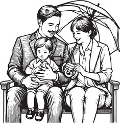 Family line Art Vector Illustrations