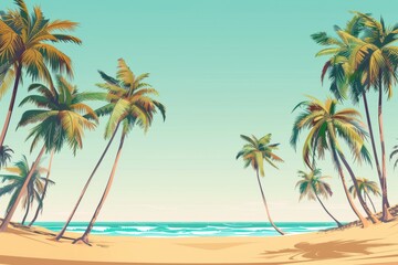 Obraz premium flat design depiction of a paradise beach with sandy shore and palm trees