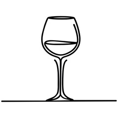 wine glass, one line drawing continuous minimalism vector illustration.