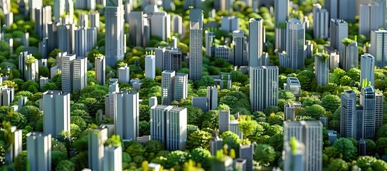 Sustainable City with Skyscrapers and Trees.
