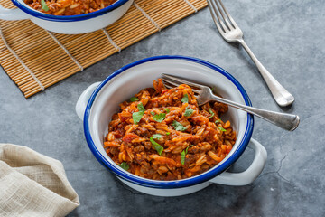 Orzo pasta bolognese with meatless quorn mince