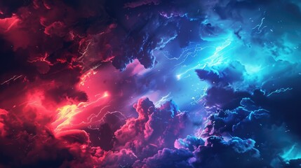 Fototapeta premium Lightning bolts streaking across the stormy sky, weather background