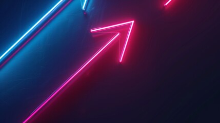 The image features a dynamic neon geometric pattern illuminated with vibrant blue and pink lights