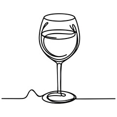wine glass, one line drawing continuous minimalism vector illustration.