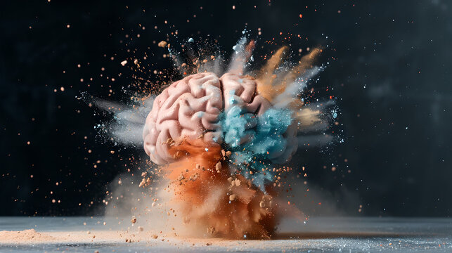 Exploding Brain Concept with Colorful Powder Burst
