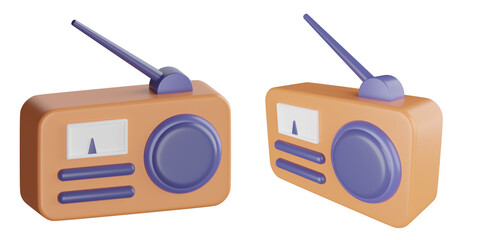 3d icon of vintage radio, radio 3d set, transparent background