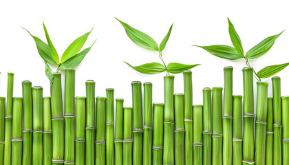 Naklejka premium Green bamboo with leaves isolated on white background with clipping path and full depth of field