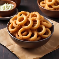 Deep fried crispy onion rings, garnished with a sprinkle of salt and pepper