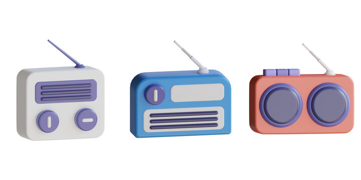 3d icon of Old Radio, Retro Radio, Fm Radio. Radio 3d set. Transparent background