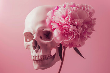Pink Skull with Peony Flower