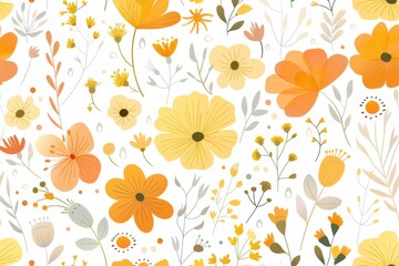 seamless floral pattern with watercolor orange and yellow flowers on a light background