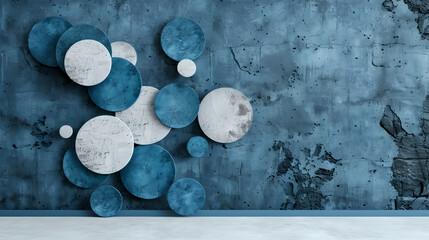 Abstract Blue Circles on Textured Wall Background
