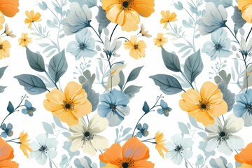 Obraz premium soft light background with watercolor floral pattern of orange and yellow flowers
