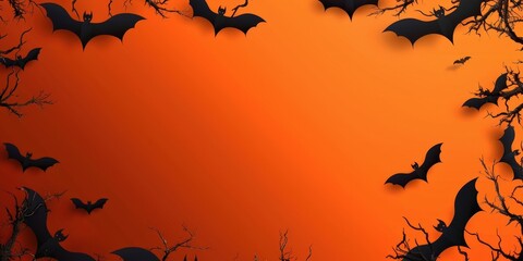 Halloween Bats on Orange Background